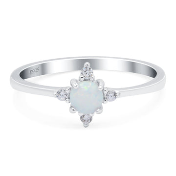 Lab Created White Opal Wedding Ring Round Simulated CZ 925 Sterling Silver (8mm)
